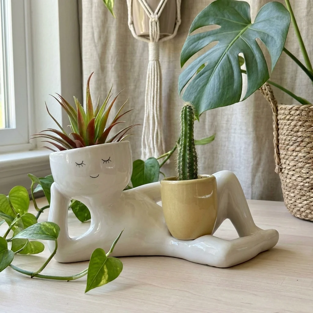 The Daydreamer planter styled with pothos and cactus